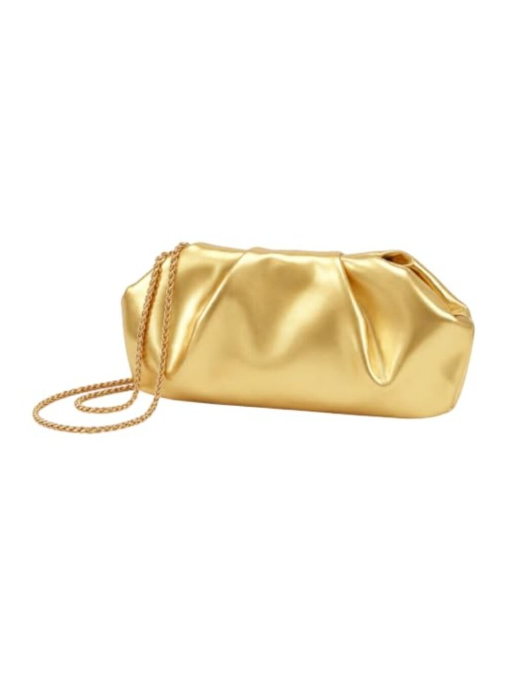 Pleated PU Leather Clutch Evening Bag with Detachable Chain